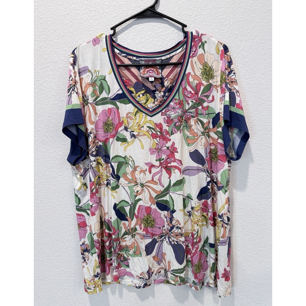 Johnny Was Janie Favorite Tee Aldrich Scarf Floral V Neck Boho Luxe Artwear XL